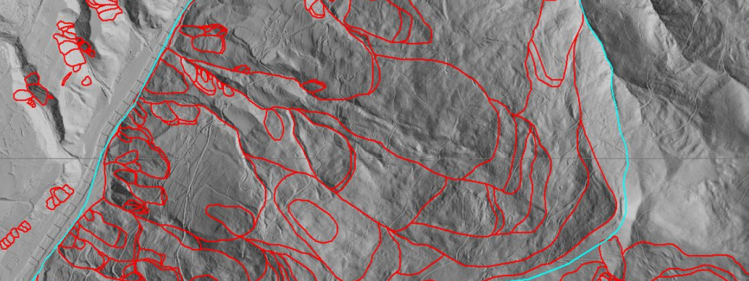 Immagine Lidar con perimetrazione delle aree in frana (Pergine Valsugana , TN)
