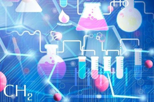 immagine stilizzata di formule chimiche, provette, ecc.